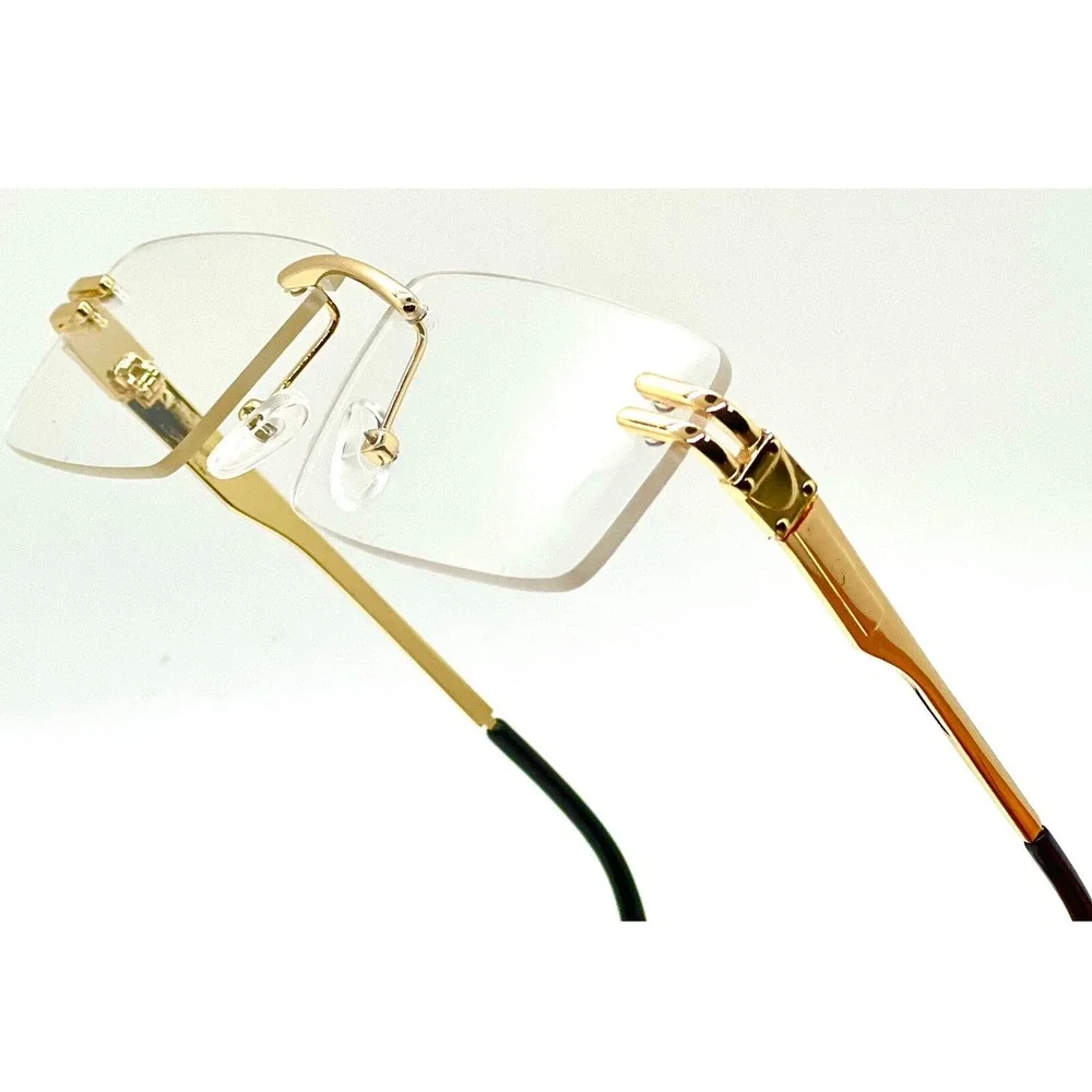 Rimless Sunglasses Men Rectangle Gold Frame Clear Lens Fashion Eyewear UV400 New